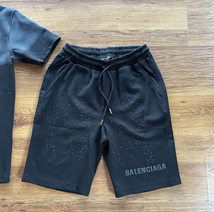 Мъжки,памучен,черен къс комплект Balenciaga със сиво