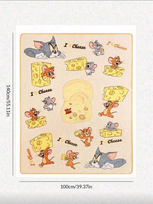 Сгъваема Възглавница/Одеало 2 в 1 с ТОМ И ДЖЕРИ, 140/100см, Нова.