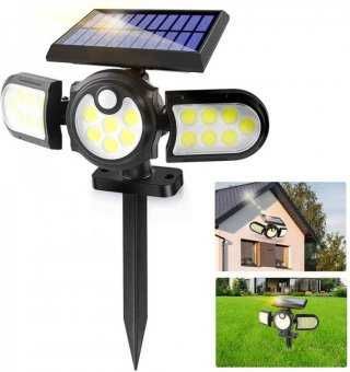 Слънчева лампа Сензор за движение, 3 регулируеми глави, 140 LED,