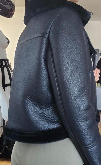 Geaca, Cojoc, Iarna,  Bomber, Piele eco, Blana, Negru, Imblanit, Dama,