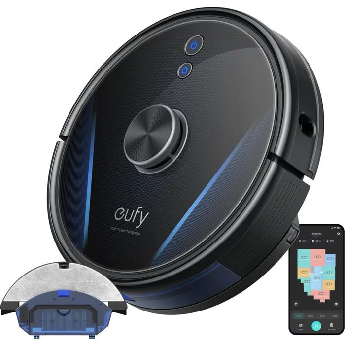 Прахосмукачка робот eufy RoboVac LR30 Hybrid+, Vacuum-Mop 2-in-1, Интелигентна автоматична изпразваща станция, iPath Laser Navigation, Wi-Fi, 3000Pa