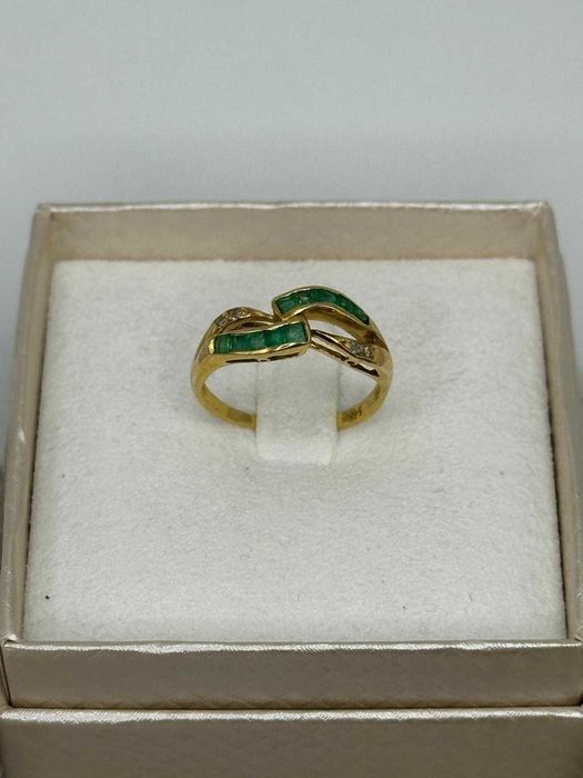 INEL AUR 14K + 4 Diamante = 0.04ct + 10 Smaralde = 0.30ct - Vintage !