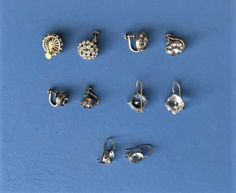 Серебро серьги 875 пробы СССР. Горный хрусталь.
