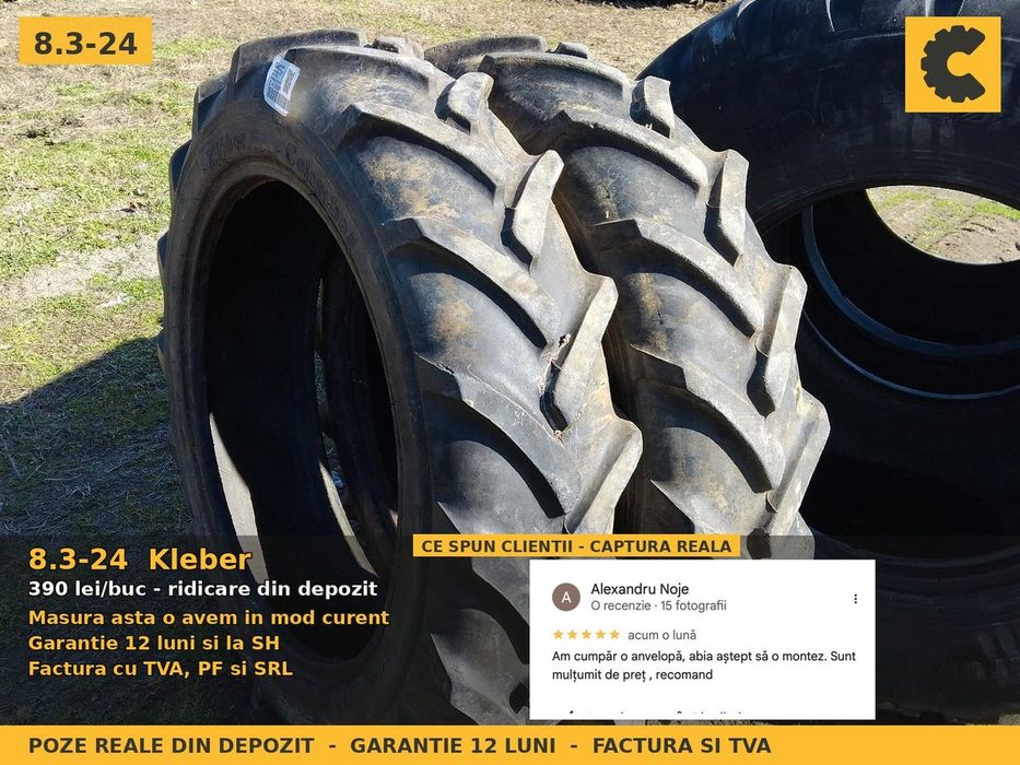 Cauciucuri Anvelope 8.3-24 8.3R24 8.3 24 8R24 8324 Kleber Prasitoare Tractor Roti Inguste Utilaje Agricole SH Second Hand FACTURA TVA Garantie 1 An