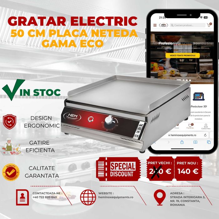 Gratar/Plita Inox Electrica 30 CM,50 CM,70 CM,100 CM DREPT,STRIAT,MIX