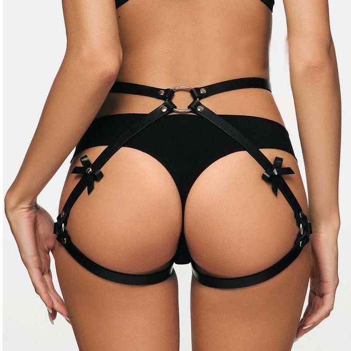 Portjartiere piele sexy reglabile + costum plasa  SET iubita / Sotie