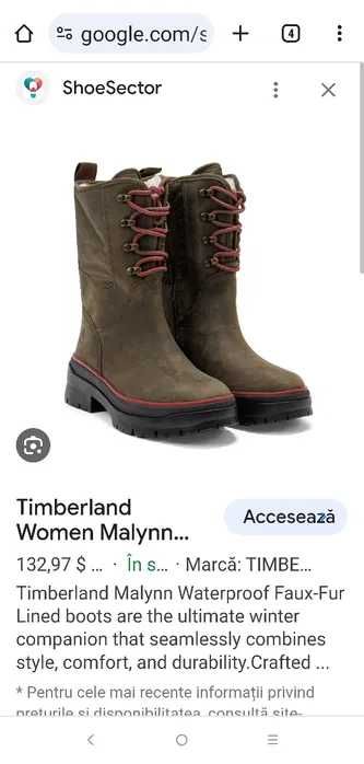 Cizme piele TIMBERLAND Malynn Faux fur lined Waterproof marimea 41