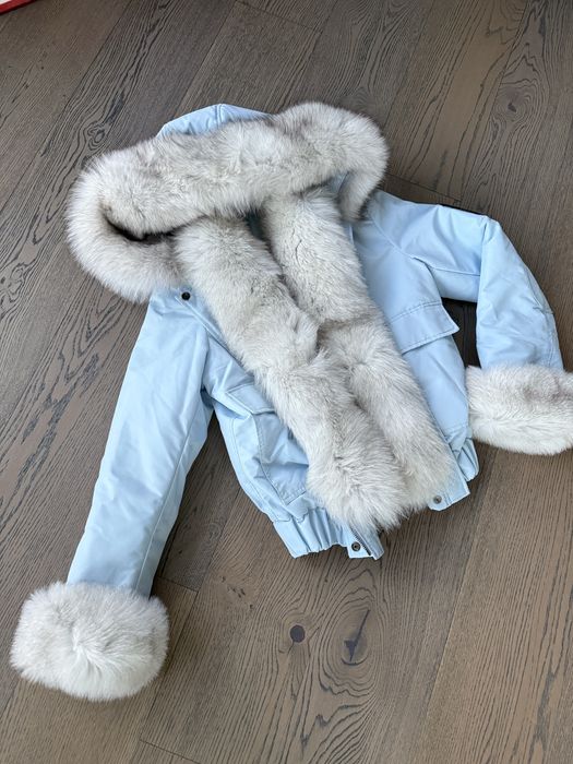 Нова синя парка с богат естествен косъм лисица зимно яке с качулка