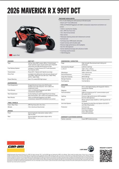 Can-Am Maverick R X DCT 999T 2026