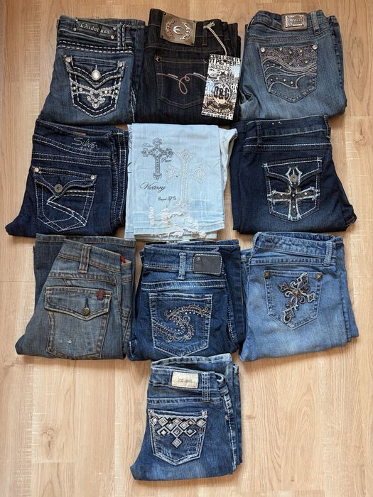 Lot 10 perechi blugi Y2K Vintage Low Rise (Buffalo, Silver, Cowgirl Tuff etc) Tribal Embroidery