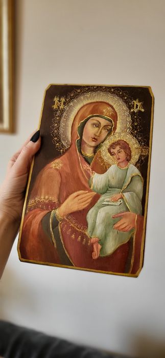 Icoană pictată manual Maica Domnului cu Pruncul