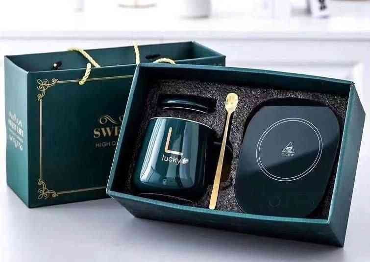 Кружка с подогревом и ложкой в подарочной коробке