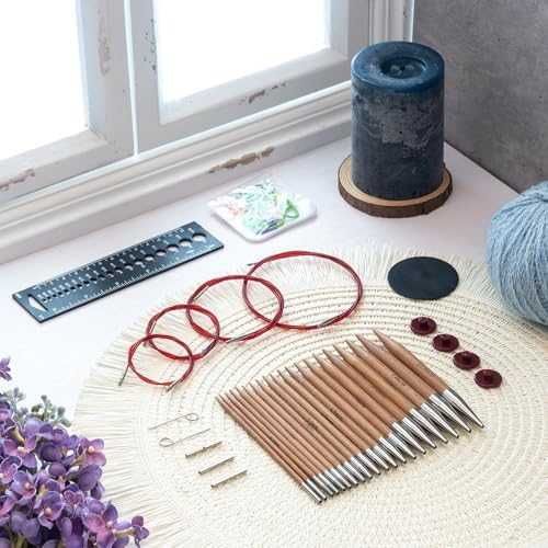 Нови Професионални дървени игли за плетене – 10 размера с аксесоари