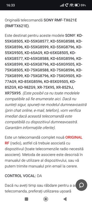 Telecomanda Sony RMF-TX621E
