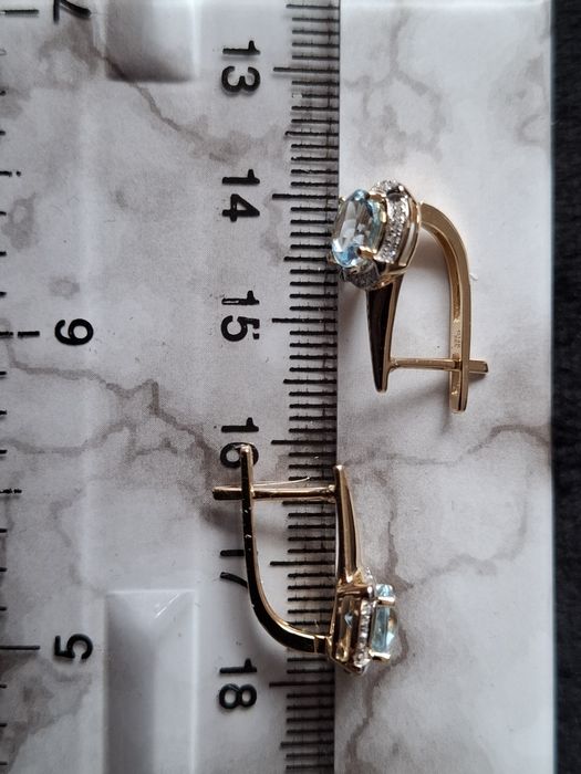 Cercei aur 14k diamante si topaz