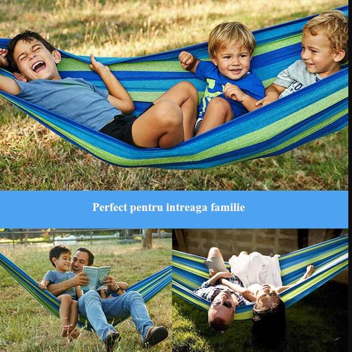Hamac Verde-Albastru, Din Bumbac, 2 Carabine incluse, max 200kg