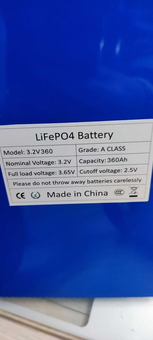 4 Celule LiFePO4 360Ah / 1.152Kw / 3.2v Clasa A cu 10.000 de cicluri de încărcare/descărcare