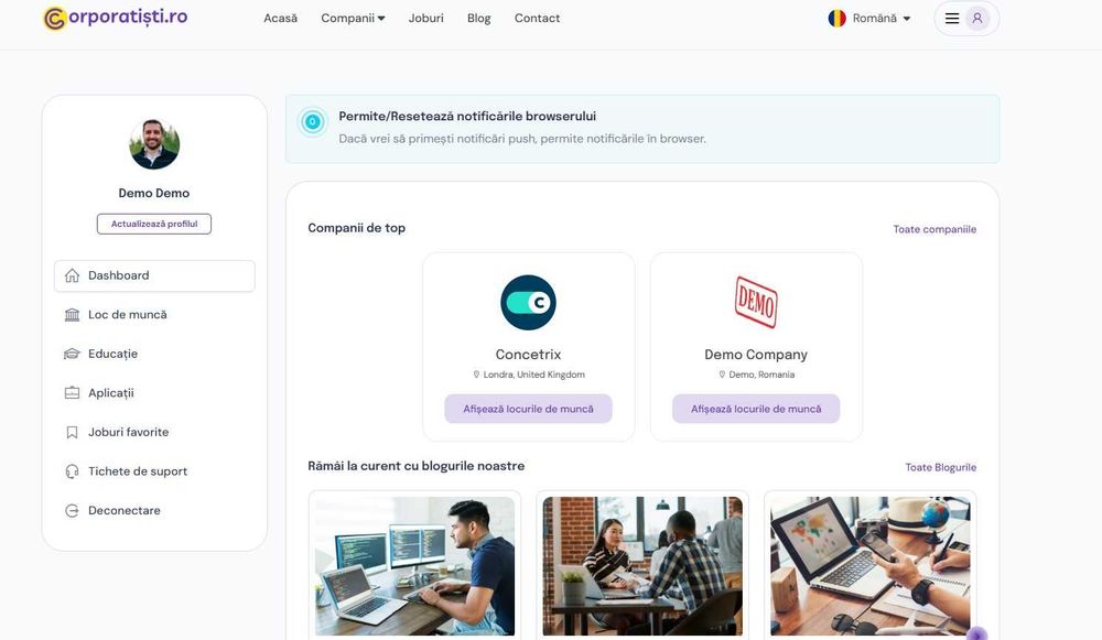 Platformă job-uri complet funcțională +domeniu premium corporatisti.ro