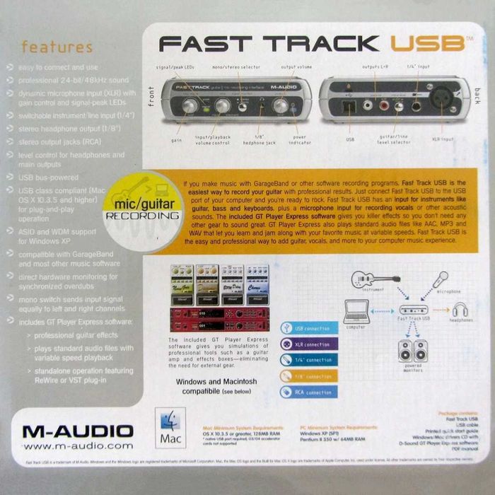 Interfață audio USB M-Audio Fast Track – 24-bit/48 kHz – XLR  - Garantie 1 AN!