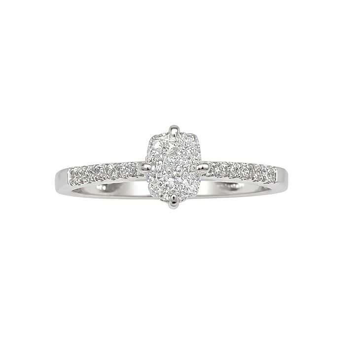 Пръстен с GIA сертифициран естествен диамант Cushion Cut 0.60ct H VS2 и диаманти 0.10ct F VS, 14K бяло злато, Общо 0.70ct диаманти, Crushed Ice Effect