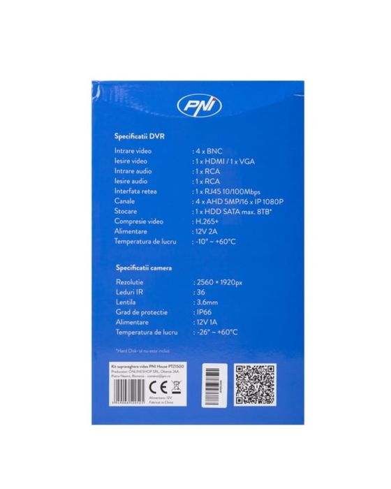 Kit supraveghere smart / inteligent AHD PNI PTZ1500, 4 camere 5MP + DV