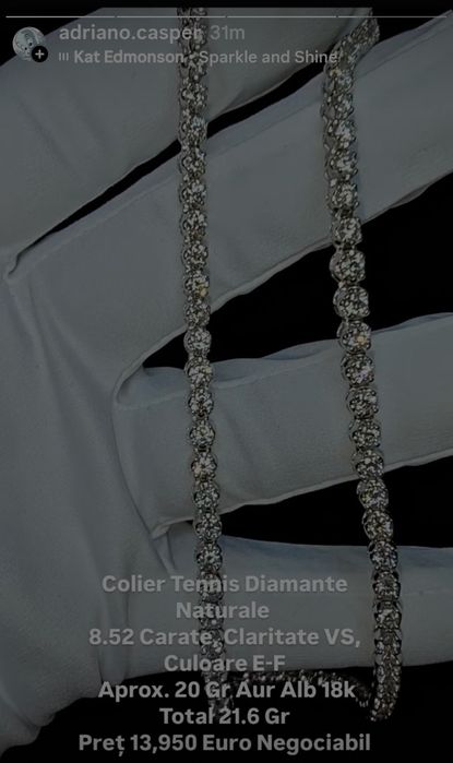 Colier Tennis Diamante 8.52 Carate