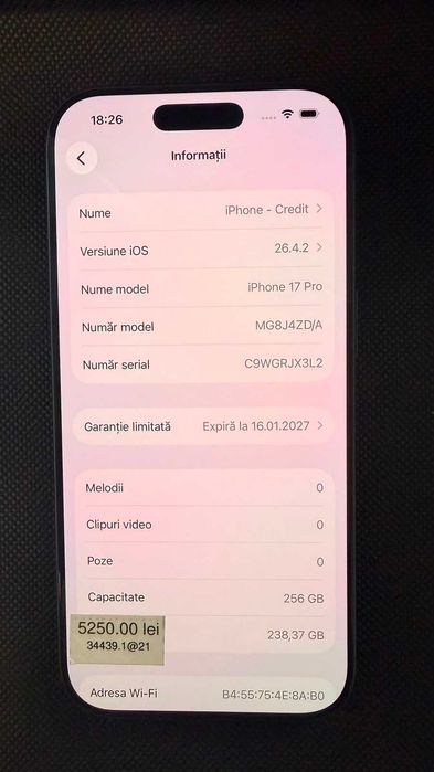 Telefon Apple Iphone 17 Pro (Ag.21) Garantie 2 ani