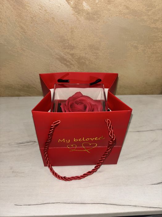 Trandafir Everlasting & colier din oțel inoxidabil