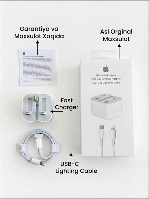 iPhone uchun tezkor 20W zaryadchik to'plami: