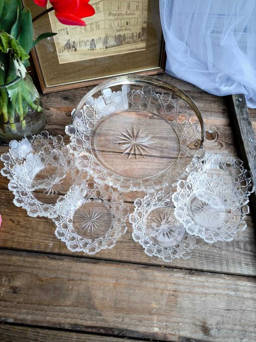 Антикварен комплект кристал и сребро