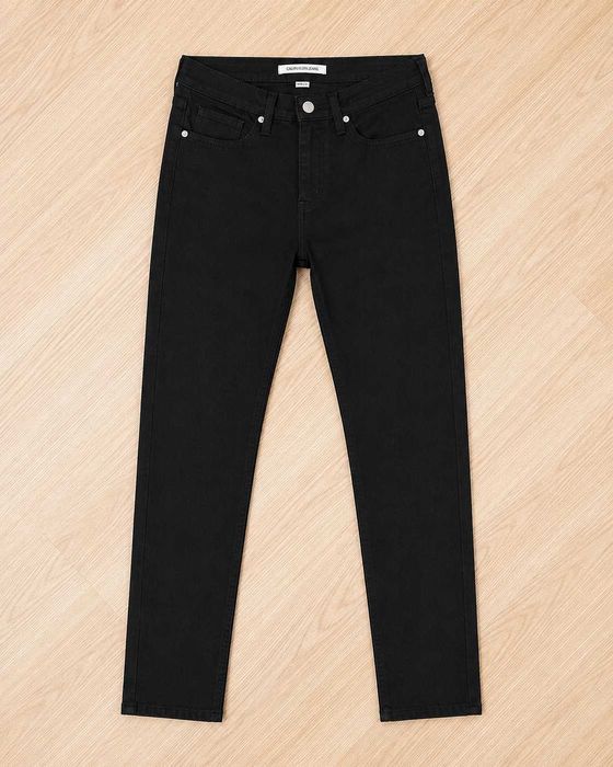 Blugi Calvin Klein Jeans negri, croială slim-straight, bumbac stretch – Mărimea XS