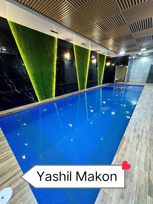 Бассейн искусственный газон декор suniy lanshaft Gul devor fitositina