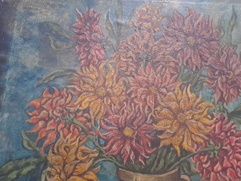 tablou vechi pictura pe panza 65/56 cm semnat I Pop datat 77