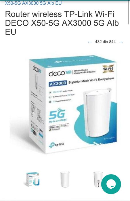 Router wireless TP-Link Wi-Fi DECO X50-5G AX3000 5G, sigilat, OCAZIE