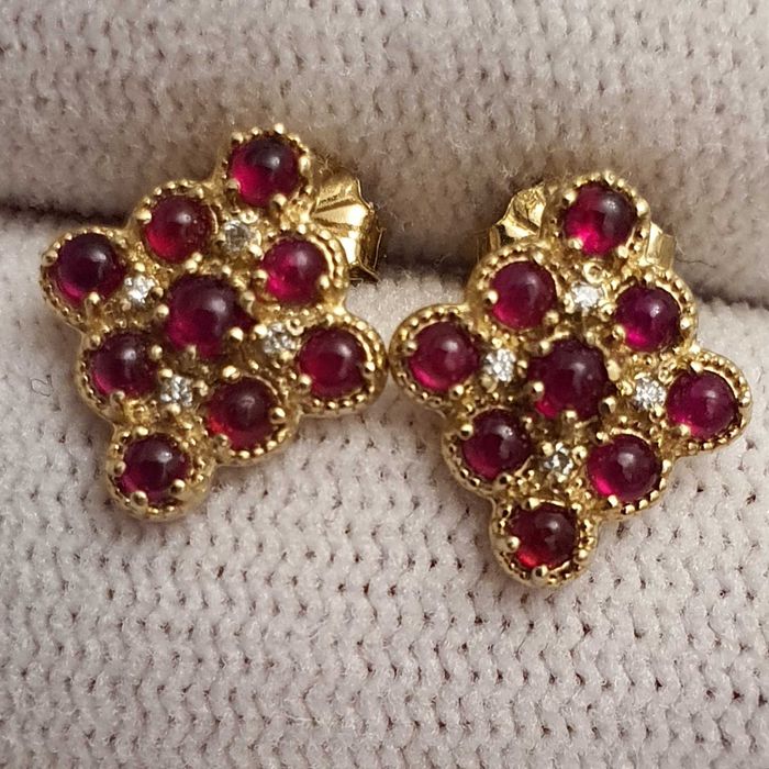 cercei aur 14k cu diamante si top rubine naturale