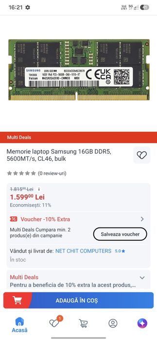 16 GB RAM DDR5 5600 Mhz  Samsung