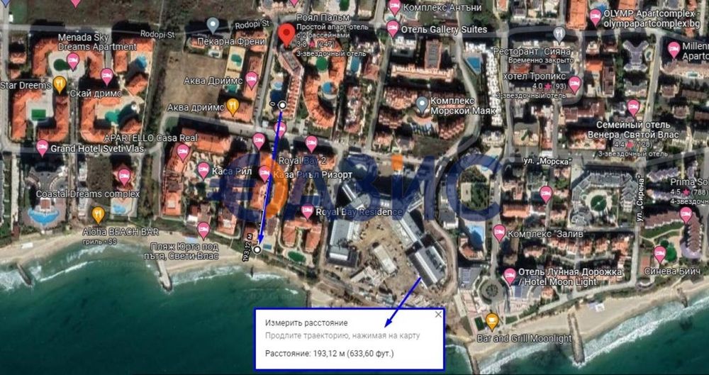 Тристаен апартамент с изглед към морето в комплекс Роял Палм в Свети Влас, България - 197,47 кв. м. (28879488)