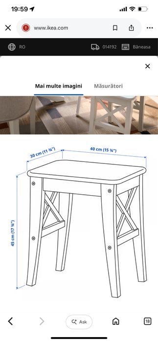 Taburet IKEA INGOLF lemn masiv negru-maro – 2 bucăți