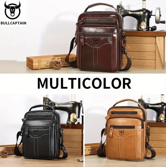 Мъжка дизайнерска,модерна и стилна чанта Bullcaptain/Черна естест.кожа