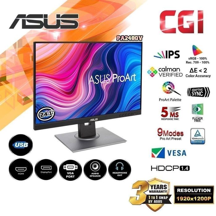Монитор Asus Proart PA248QV WUXGA/IPS/100% sRGB/24,1 Дюйма СКИДКА