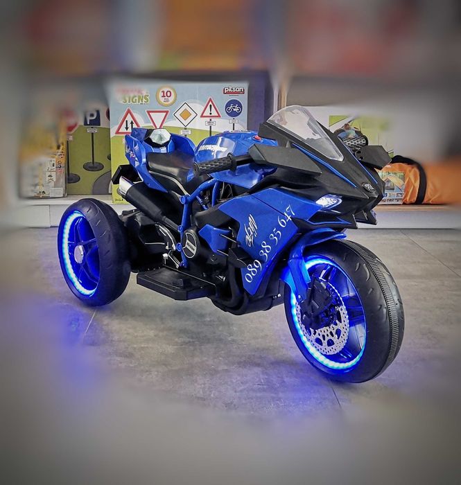 ТОП ЦЕНА!НОВО!Акумулаторен мотор с 3 гуми Ninja BLUE с 12V батерия,USB