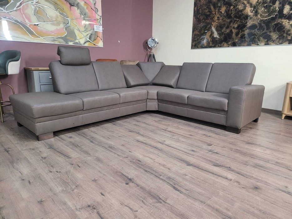 Кожен ъглов диван цвят кафяв Нуга ZE - EM05002