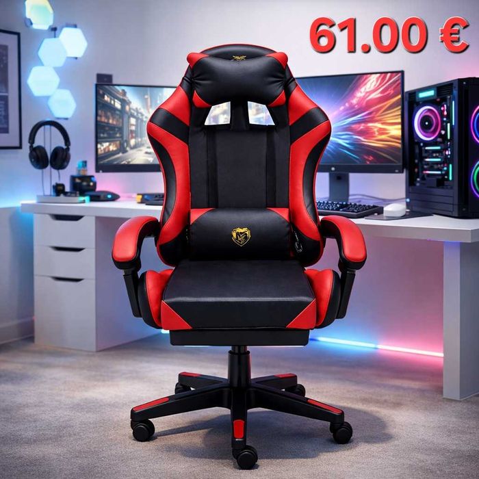 Геймърски стол с масажна функция, поставка за крака ,ергономична рамка