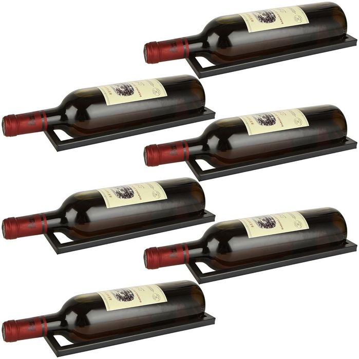 Suport Vin Perete Metal 6 Sticle Raft Sticle Vin Negru