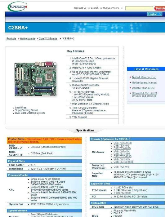 KIT Placa SERVER Tower SuperMicro C2SBA+ Refurbished