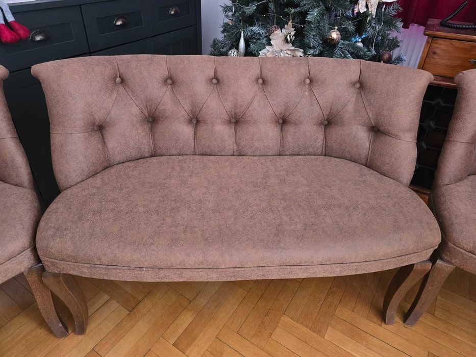Set canapea 2 persoane cu 2 fotolii, maro
