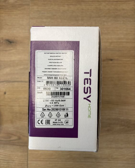 Проточен бойлер TESY IWH 80 X02 IL, Мощност: 8000 W, Енергиен клас: A, Бял