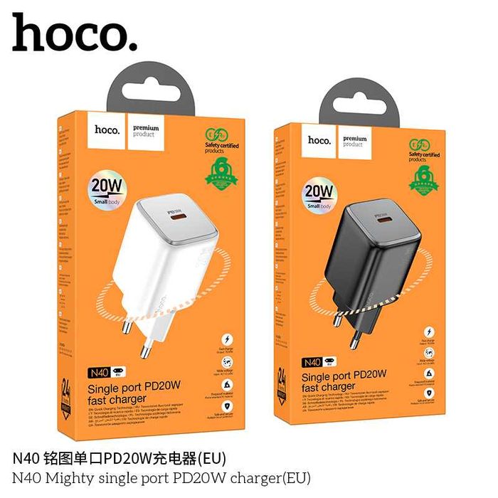 Hoco N40 GaN³ 20W+QC3.0 Fast Charger Type-C для iPad/ iPhone 16 17