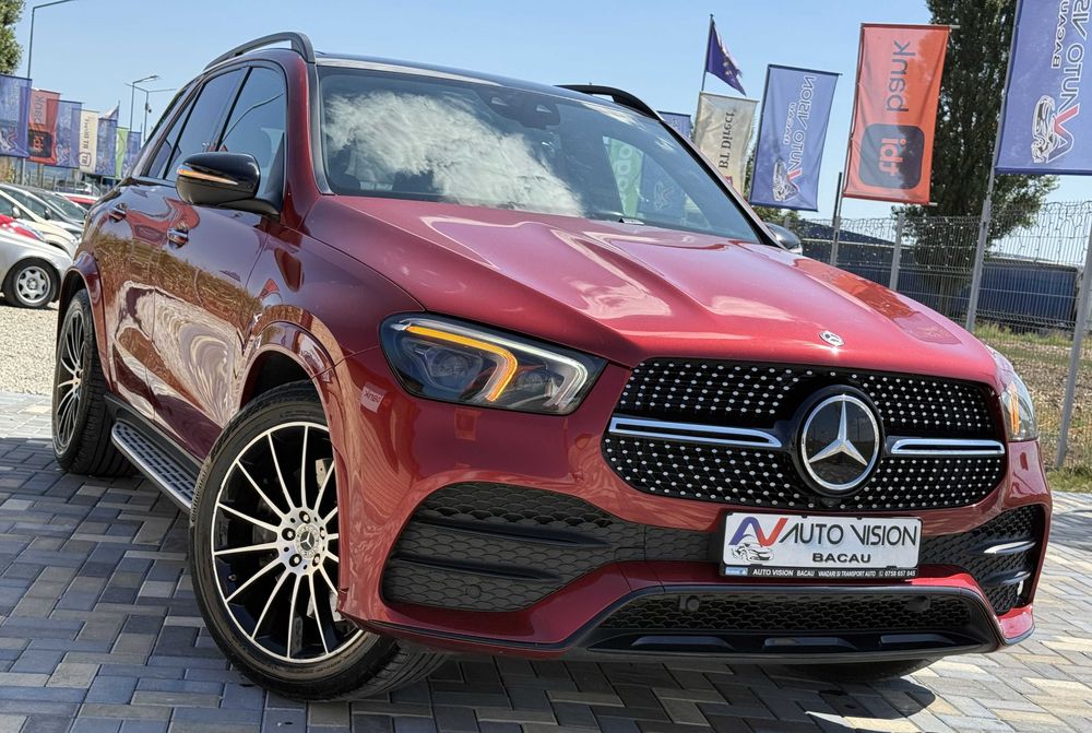*RATE*Mercedes GLE450 W167 hybrid benzina 367CP 4MATIC//AIRMATIC panorama 2021 AMG Burmeister full km real impecabil culoare deosebita Rosu Manufaktur