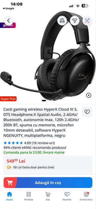 Casti gaming wireless HyperX cloud III S